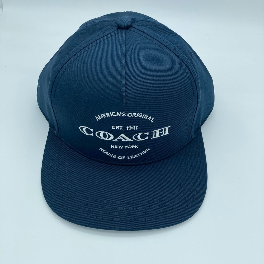 NWT COACH CHAMBRAY NAVY BLUE FLAT BRIM HAT - Picture 11 of 12